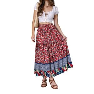 LUCIA LUKKEN Broomskirt Floral Boho Tiered Maxi Red Size‎ M